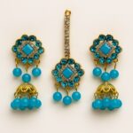 Traditional Jhumkay and Bindya Set with Blue Stones