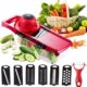 10-in-1 Mandolin Vegetable Cutter – red kitchen slicer with grater, peeler & stainless steel blades
