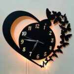 3D Wooden Wall Clock with LED Light for Home Décor