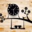 3D Wooden Wall Clock Birds on Tree with Coffee Cups