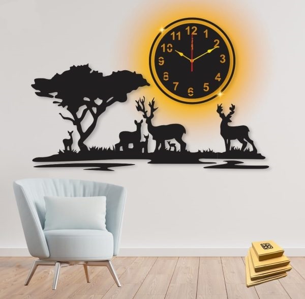 3D Wooden Wall Clock with LED Light for Modern Home Décor