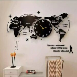 3D Wooden World Map Wall Clock 24x24 Inches – Home Wall Décor