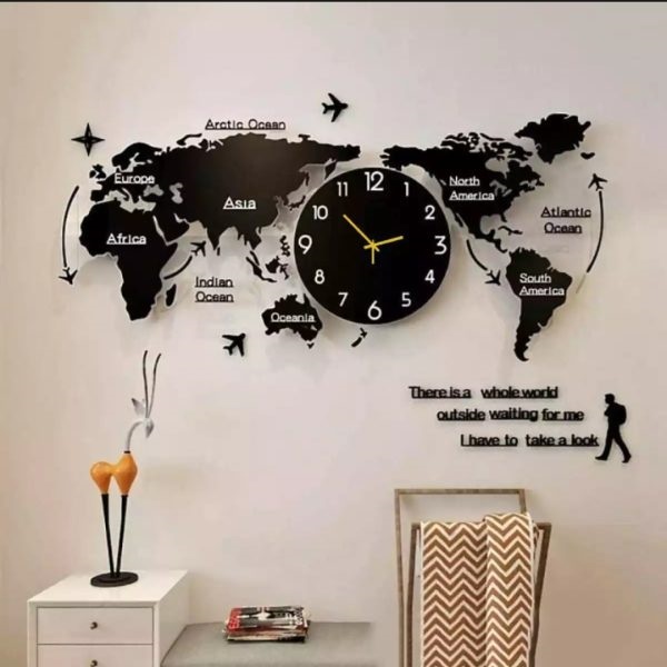 3D Wooden World Map Wall Clock 24x24 Inches – Home Wall Décor