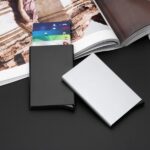 Slim pop-up card holder wallet – black anti-theft aluminum credit card case for men and women, perfect for ID and bank card storage