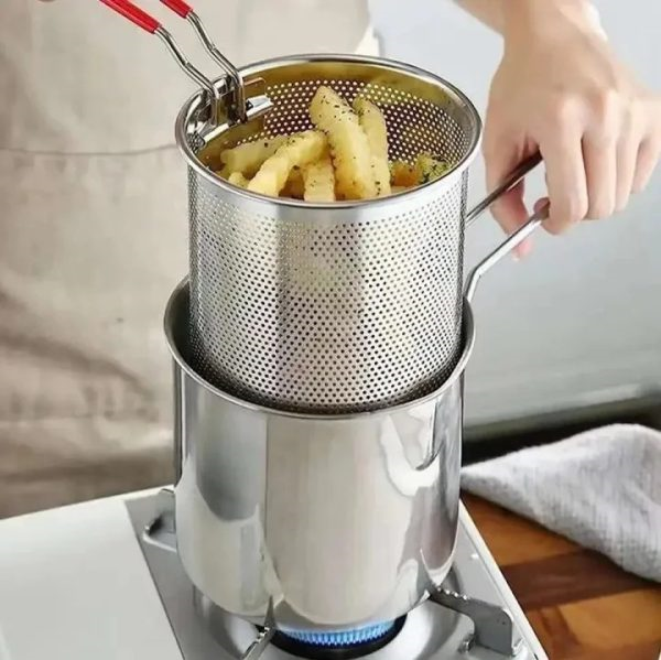 Stainless steel deep fryer pot with basket strainer – 12ml capacity kitchen cookware
