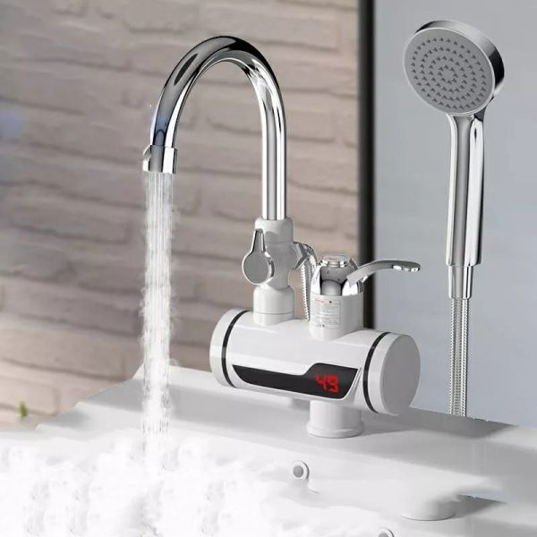 "Instant electric water heater faucet with shower – quick heating tap for kitchen and bathroom use"