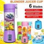 Rechargeable Portable Mini Juicer Blender – 6 Blades, 380ml Outdoor Cup