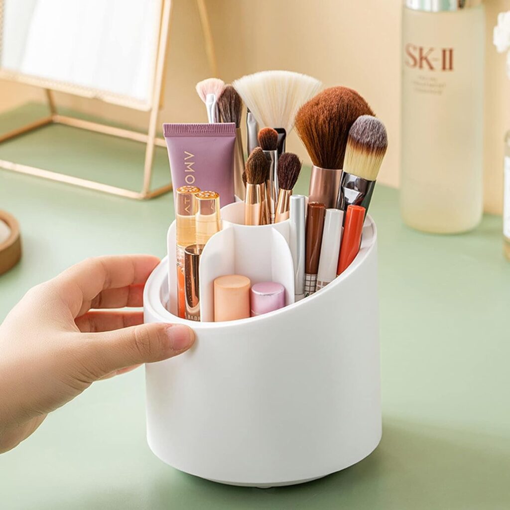 360° Rotating Makeup Brush Organizer with Clear Dome Cover