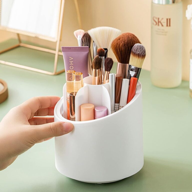 360° Rotating Makeup Brush Organizer with Clear Dome Cover