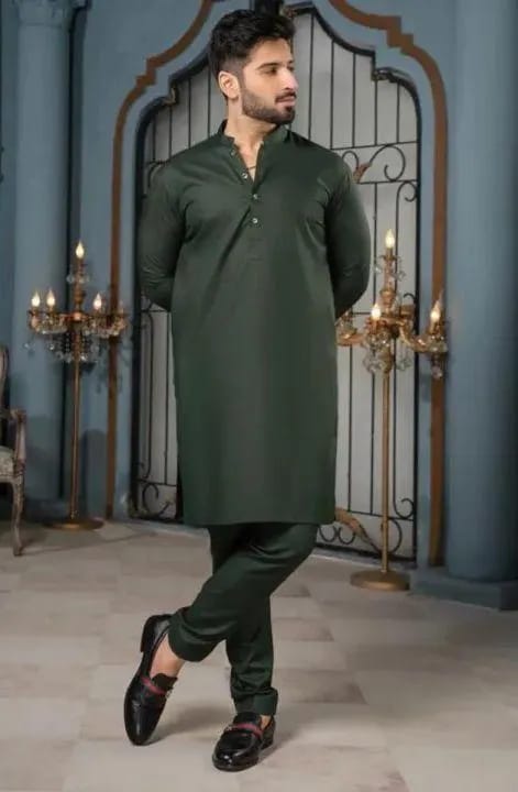 Green Wash & Wear Shalwar Kameez for Men – Premium 2 Piece Suit