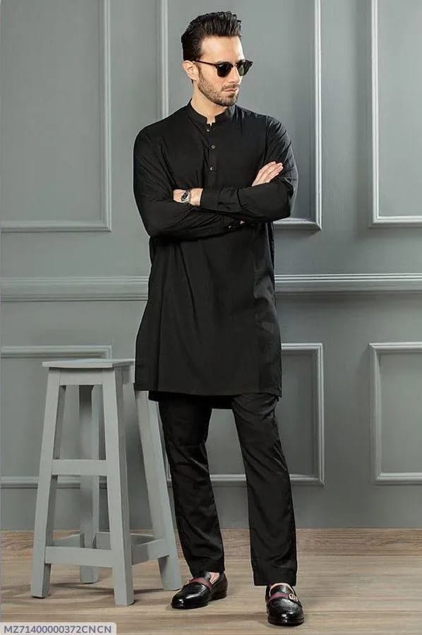 Black Wash and Wear Shalwar Kameez for Men 2 Piece