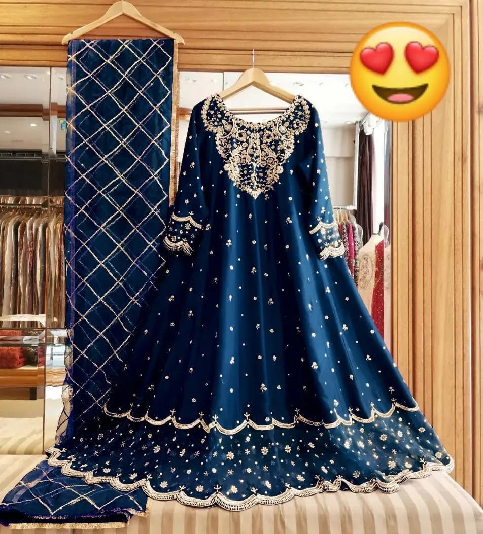 Blue Embroidered Lehenga for Women Luxury 3 Pcs Set