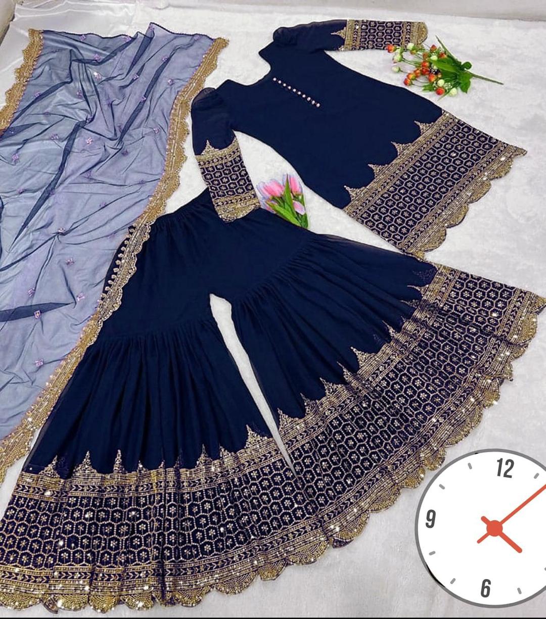 Blue Mehndi Suit for Women Luxury 3 Pcs Garara Set