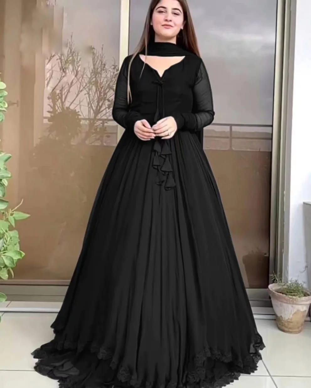 Black Chiffon Maxi Dress for Women Luxury 3 Pcs Set