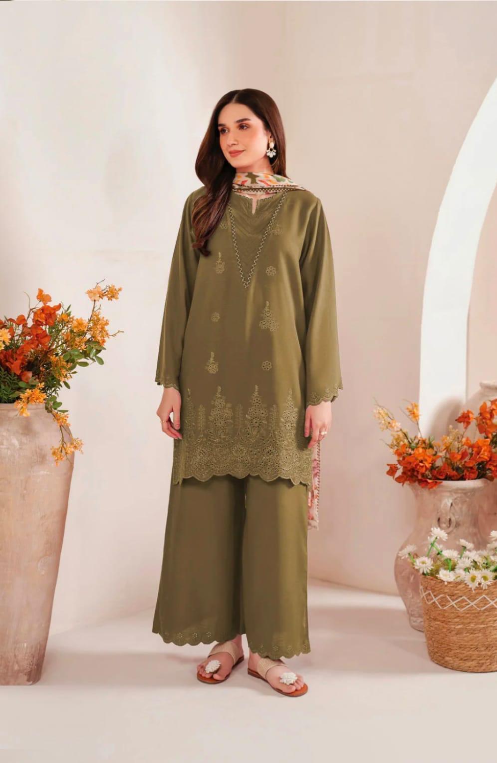Brown Chikankari Lawn Suit for Women Elegant 3Pc Dress