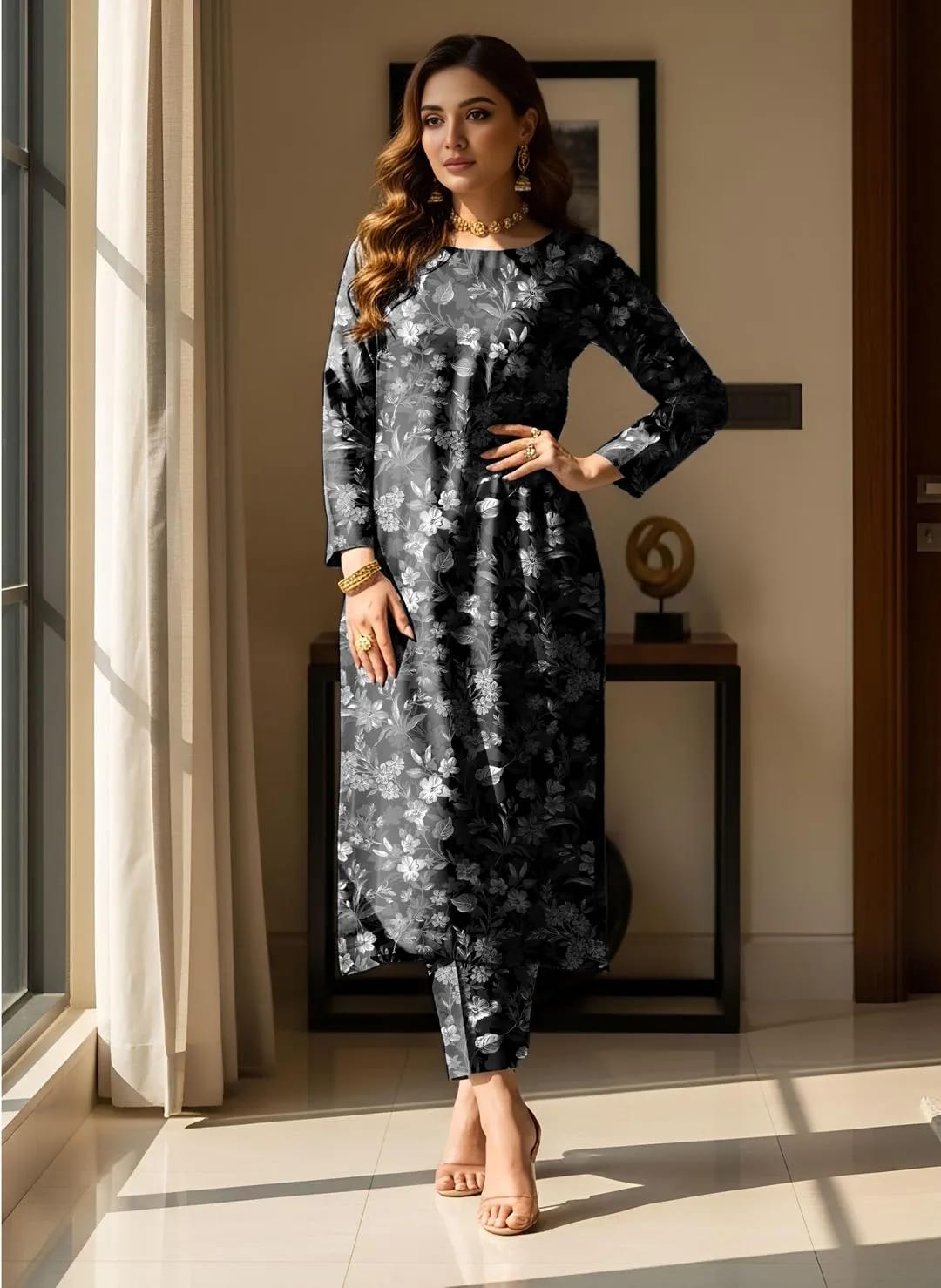 Black Printed Lawn Suit for Women 2 Piece Summer Dress
